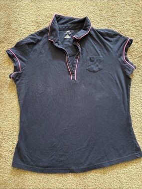 Women's Navy Short Sleeve Polo Tee with Pink Trim